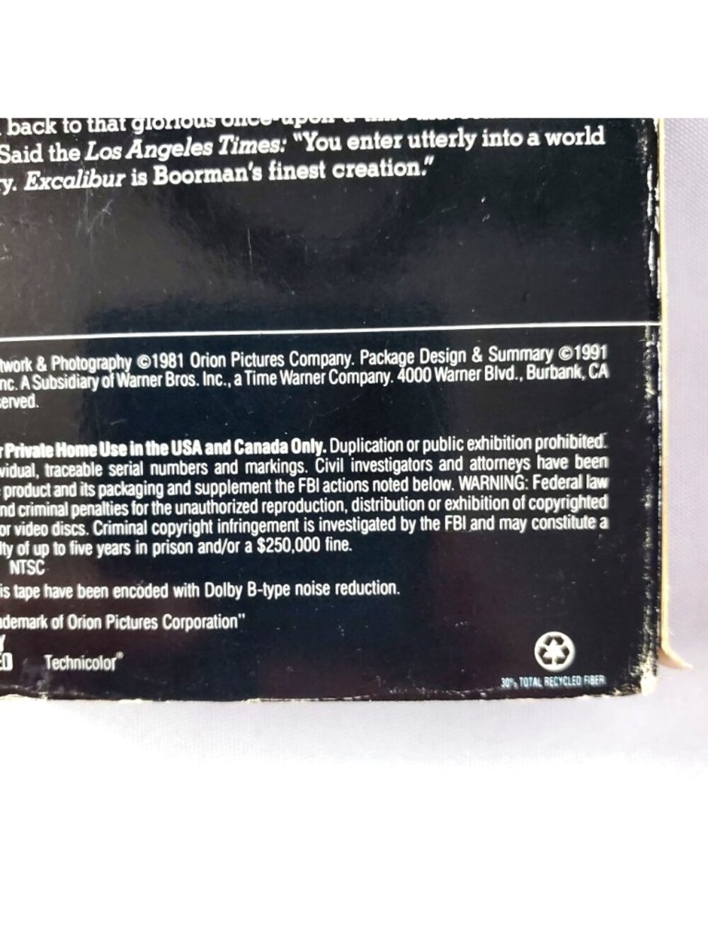 Excalibur VHS Movie 1991 release Arthurian Drama Warner Bros - Picture 6 of 9